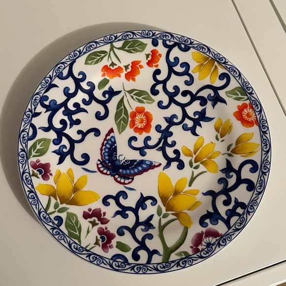 Ralph Lauren Mandarin Blue Butterfly 9 1/4" Luncheon Salad Plate Set of 7 EUC - Picture 2 of 4